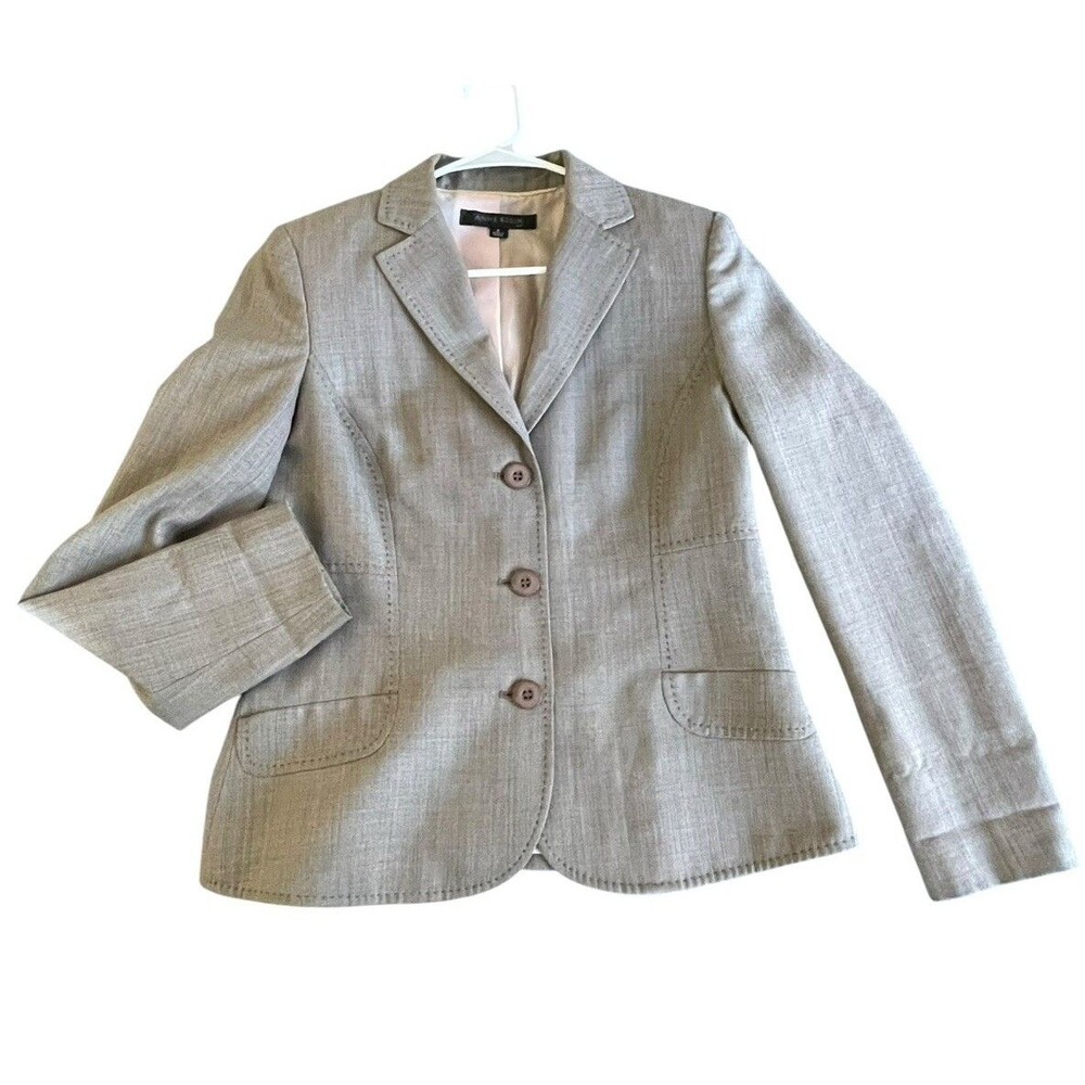 Anne Klein Suit Sz 6 Women's Wool Blend Blazer Jacket Brown Career Office